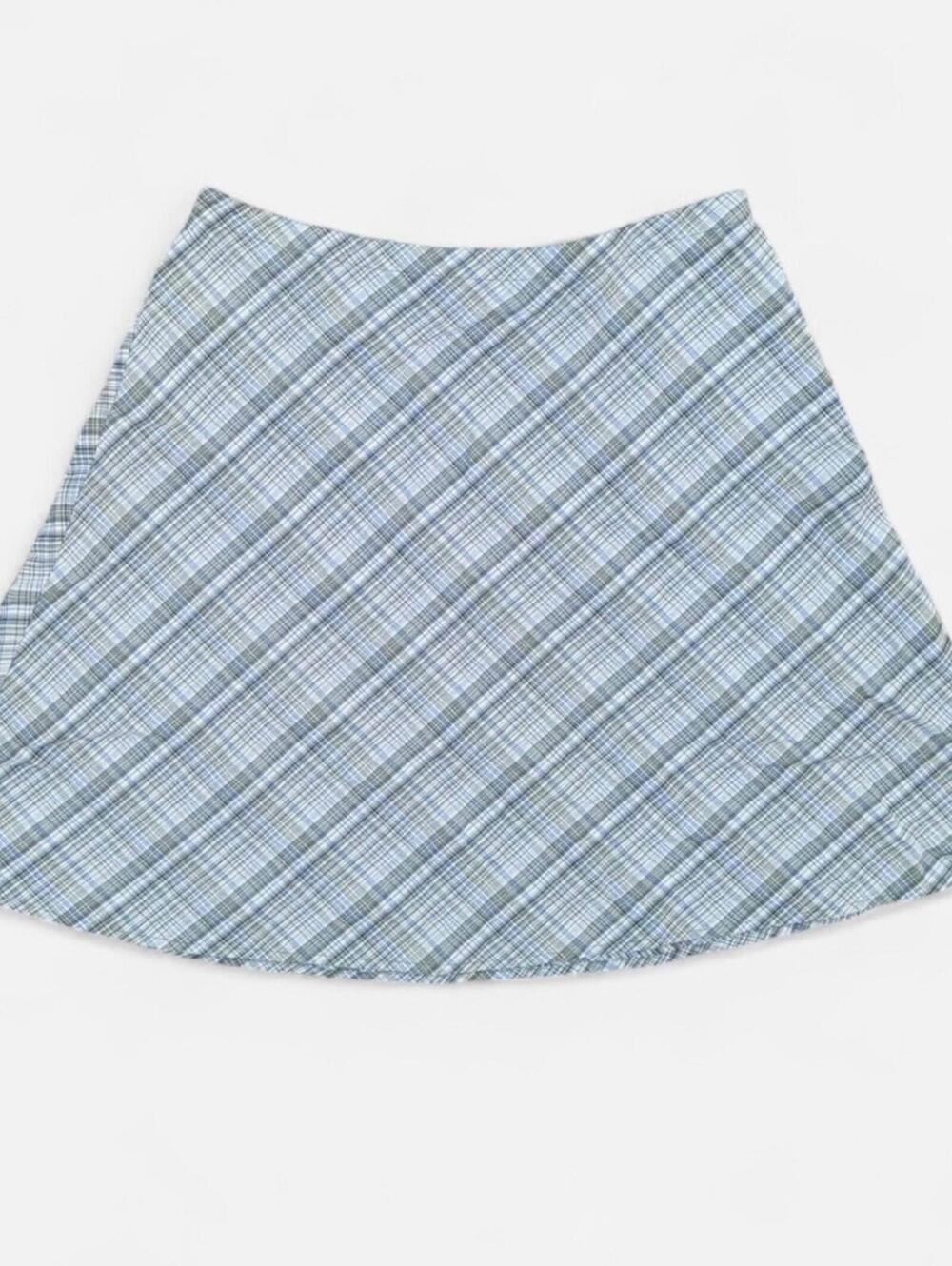 IE Vintage Y2K Green Plaid Cotton Above Knee Skirt